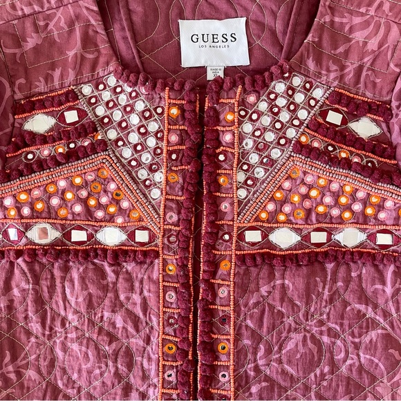 NWOT Boho Mirror Work & Bead Details Wine Blazer - Picture 14 of 16